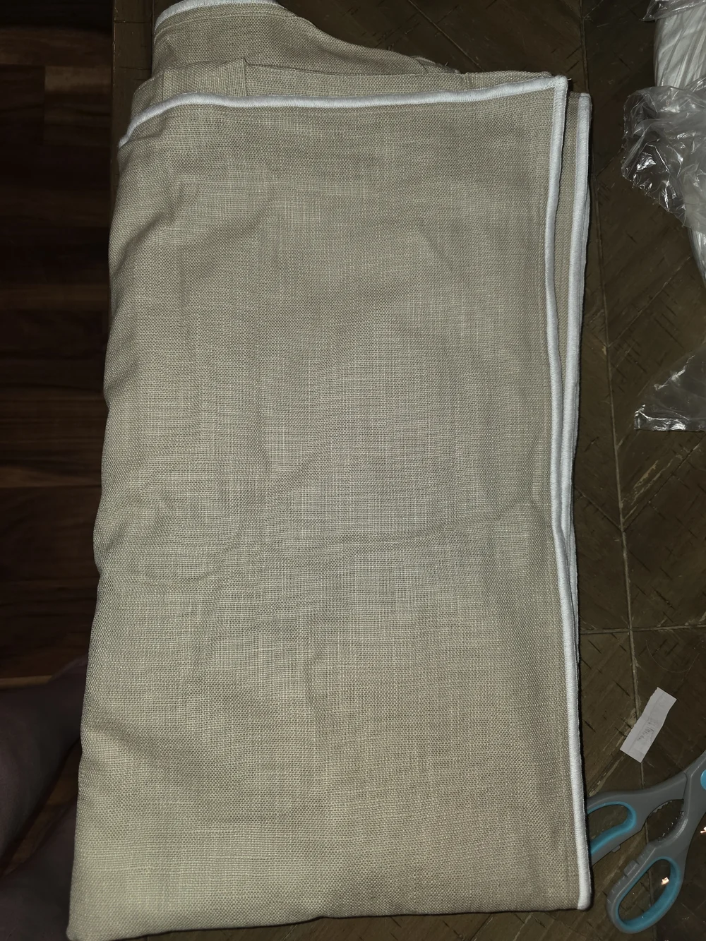 Quince Piped Edge Cotton Curtain Single Panel - 48 X 84 - Natural & White